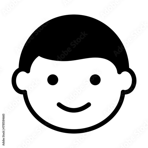 Glyph icon of smiling boy representing childhood joy