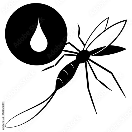 Mosquito with Blood Drop Icon – Vector Symbol for Disease, Health & Pest Control Awareness


