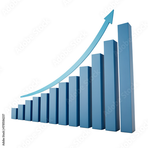 Business graph growth with arrow represents upward success and finance strategy
