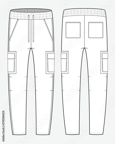 Men joggers vector design mockup template technical flat sketch.