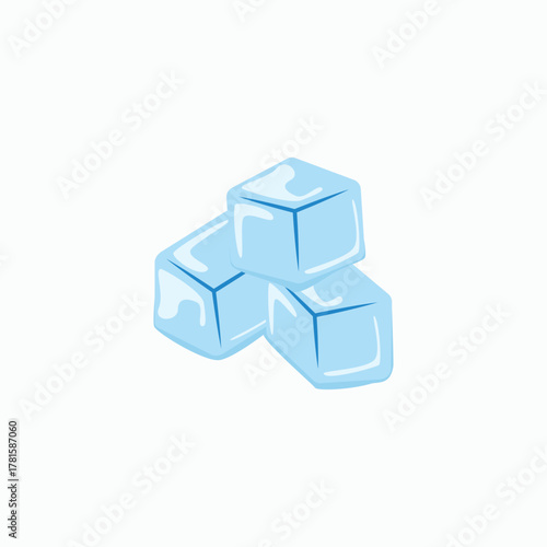 A dynamic stack of ice cubes vector with early melting details. Ideal cartoon graphic for summer drinks, coldness, heatwave, and refreshment concepts. Isolated