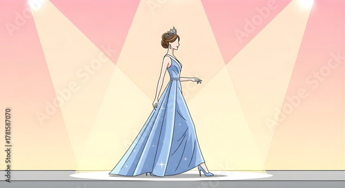 Miss Universe Pageant Walk Flat Illustration