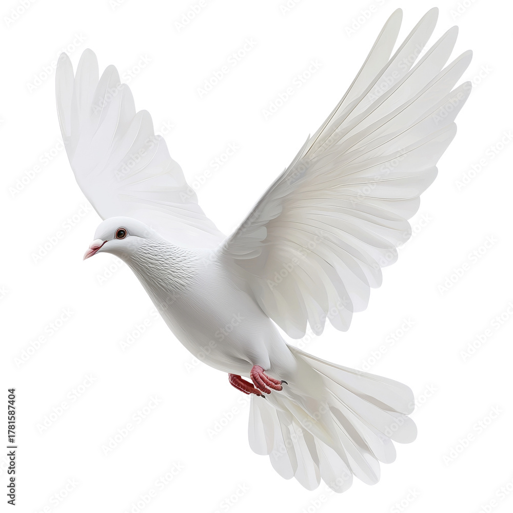 Fototapeta premium Elegant white dove soaring gracefully against a pristine backdrop
