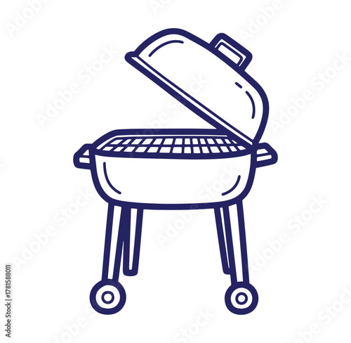 Vector illustration of a charcoal grill with an open lid perfect for outdoor cooking