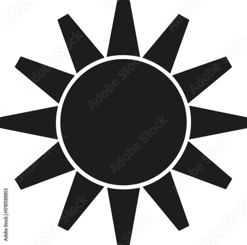 Black sun silhouette vector with pointed rays graphic
