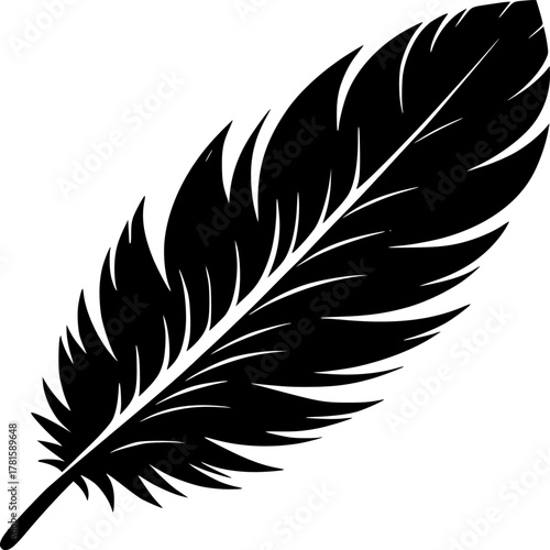 Black Feather Silhouette: A simple yet elegant silhouette of a single feather, rendered in stark black against a clean, uncluttered space. Evoking themes of freedom and creativity.