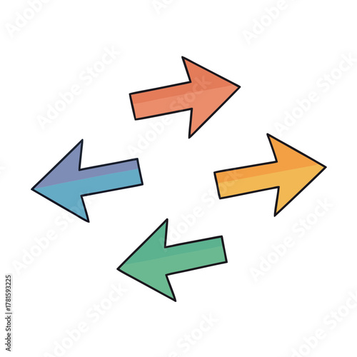 Colorful arrows pointing in four different directions concept