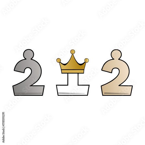 Two numbers two flanking a golden crowned chess piece icon.