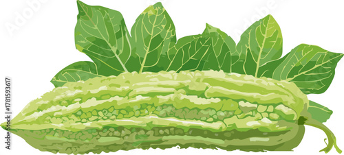 Leafy bitter melon illustration supporting educational materials about gardening, nutrition, and scientific observation.
