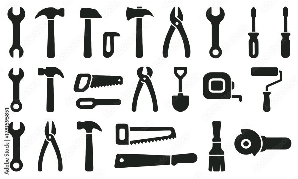 Obraz premium Set of Construction and Repair Tool Silhouettes: Home Renovation Vector Icons