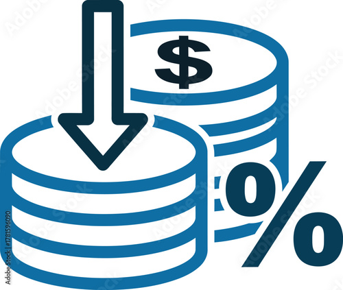 Money loss concept with arrow down and percentage sign business vector