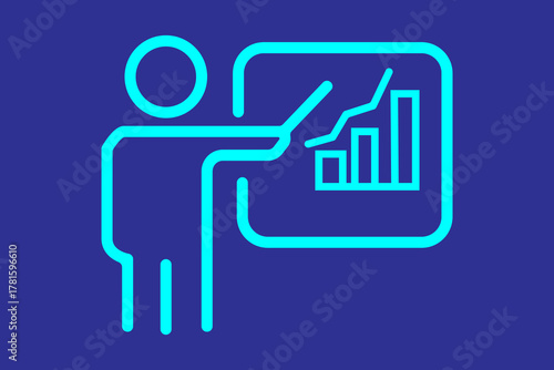 Image Description and KeywordsThe image is a minimalist, neon-blue line-art icon set against a solid, dark blue or indigo background.