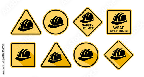 Safety Helmet Warning and Mandatory Signs Collection