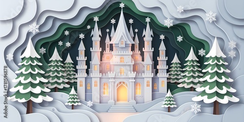 Winter Paper Art Castle Scene