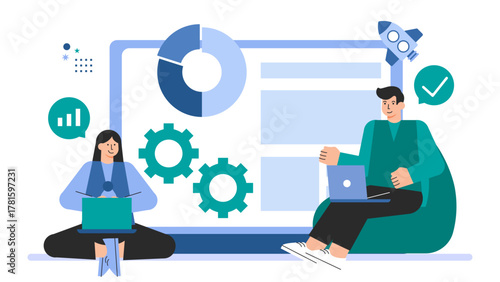 Software Development and Business Solutions Flat Vector Illustration