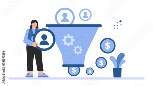 Business Funnel Marketing and Sales Strategy Flat Vector Illustration