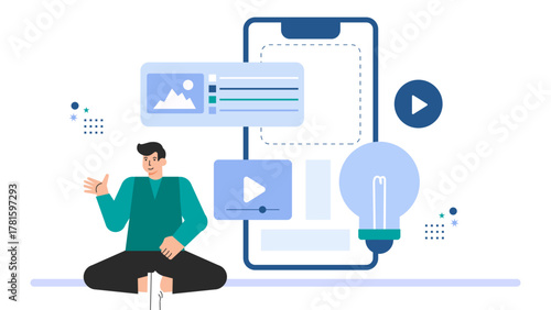 Digital Content Creation for Business Marketing Flat Vector Illustration