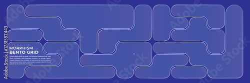 Glass bento grid hero banner, frosted rounded cards on blue gradient with soft outlines and copy space for web headers dashboards presentations and modern UI design