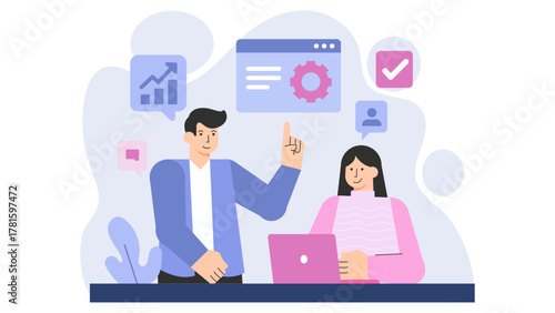 Business People Adopting Digital Transformation Flat Vector Illustration