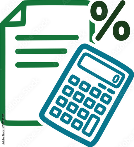 Financial calculation with calculator document and percentage sign vector illustration