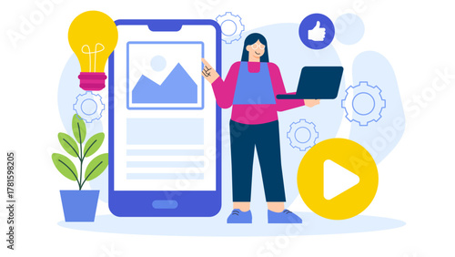 Digital Content Creation for Business Marketing Flat Vector Illustration