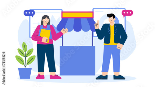 Business Exhibition and Trade Fair Concept Flat Vector Illustration