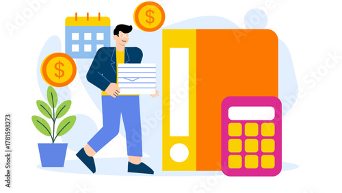 Flat Design Business Accounting and Bookkeeping Flat Vector Illustration