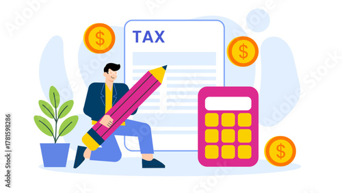 Flat Design Tax Filing and Financial Documents Flat Vector Illustration