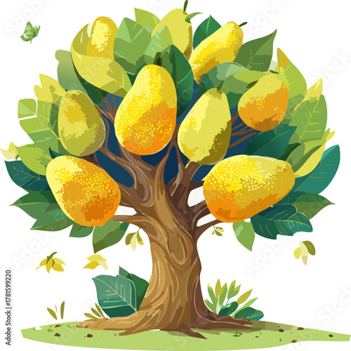 Infographic Element for Agricultural Research: Clean, Scalable Vector of the Jackfruit Plant Morphology, Suitable for Academic Presentations, Reports, and Horticulture Education.