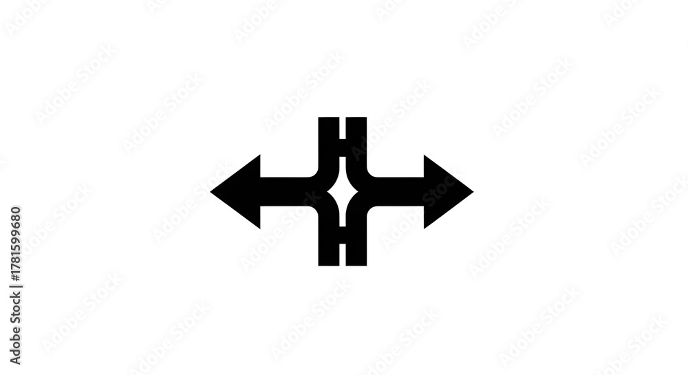 Fototapeta premium Black Intersection Arrows Icon Symbol Isolated on White Background for Road or Choice Concept