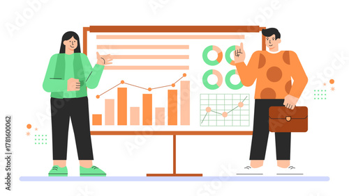 Flat Design Business Leader Giving Presentation Flat Vector Illustration