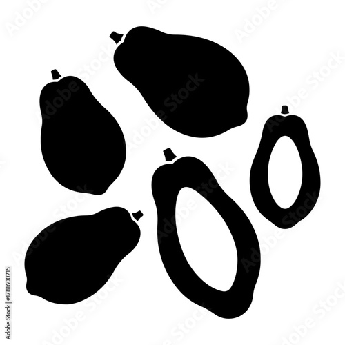 Illustration of papayas in black and white