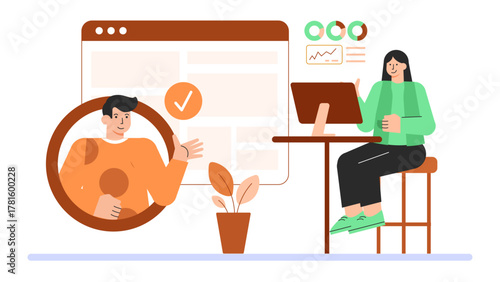 Business Customer Support Live Chat Concept Flat Vector Illustration