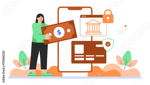 Flat Design Fintech and Mobile Banking Solutions Flat Vector Illustration