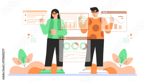 Business People Using Augmented Reality Tools Flat Vector Illustration