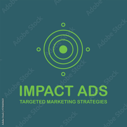 Impact Ads Targeted Marketing Strategies Logo with Concentric Circles and Target Icon, Symbolizing Precision, Focus, Digital Advertising, and Professional Business Marketing Solutions