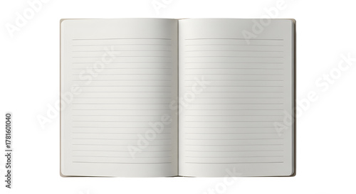 Open notebook with blank lined pages on white background