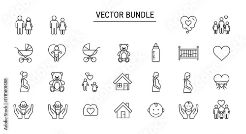 Family and parenthood vector icon bundle isolated on white background for graphic design