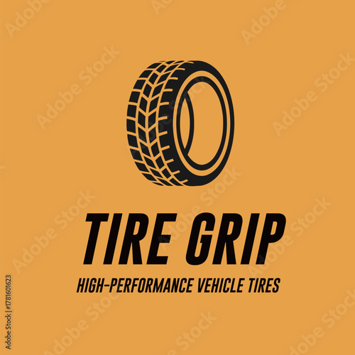 Bold Logo Design of Tire Grip Black Tire Tread on a Yellow Background for High-Performance Vehicle Tires and Automotive Service Business or Company Branding Identity Concept