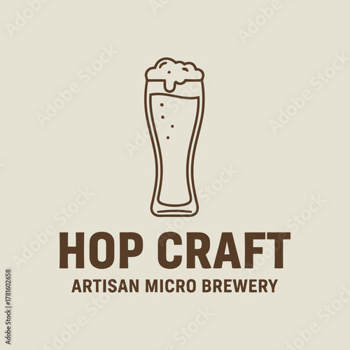Minimalist Logo Design of Hop Craft Outline Beer Glass for Artisan Micro Brewery and Craft Beverage Business or Company Branding Identity Concept Vector Illustration Line Art Style.