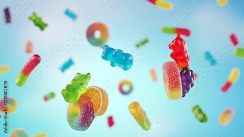 Floating, Colorful Gummy Bears Create Playful Candy-Themed Video Content