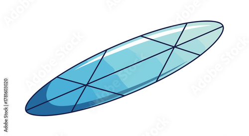 A shimmering light blue faceted gemstone, possibly a marquise cut diamond or crystal, isolated on a white background.