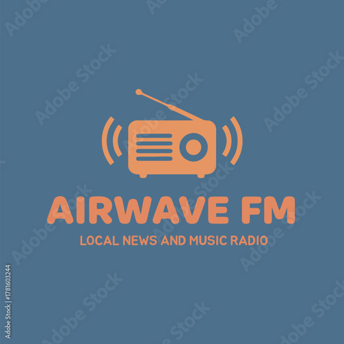 Retro Logo Design of Airwave FM Solid Radio Receiver for Local News and Music Radio Station Broadcasting Business or Company Branding Identity Concept Vector Illustration Minimalist Style.