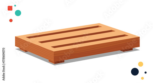 Isometric wooden display pallet or serving tray with natural wood texture and minimalist design elements on a clean white background.