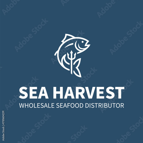 Commercial Logo Design of Sea Harvest Fish and Trident for Wholesale Seafood Distributor and Marine Food Supply Business or Company Branding Identity Concept