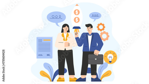 B2B Marketing and Partnership Concept Flat Vector Illustration