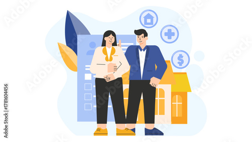 Business People Discussing Retirement Planning Flat Vector Illustration