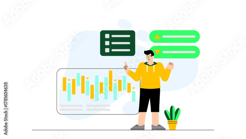 Business People Checking Stock Exchange Data Flat Vector Illustration