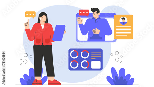 Business Internship Interview Concept Flat Vector Illustration