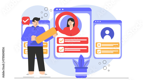 HR Manager Reviewing Employee CV Illustration Flat Vector Illustration